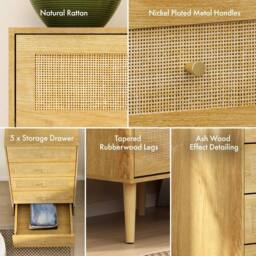 Havendro Tall Chest of Drawers Natural Rattan Slim Organiser in Brown - thumbnail 4