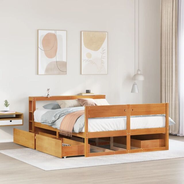 Berkfield Home Bed Frame without Mattress Wax Brown 120x190 cm Small Double Solid Wood Pine - image 1