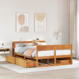 Berkfield Home Bed Frame without Mattress Wax Brown 120x190 cm Small Double Solid Wood Pine - thumbnail 1