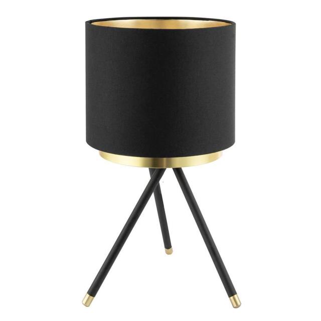 Happy Homewares Black Tripod Table Lamp with Gold Metal Ring & Cotton Drum Shade - image 1