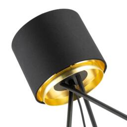 Happy Homewares Black Tripod Table Lamp with Gold Metal Ring & Cotton Drum Shade - thumbnail 4