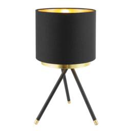 Happy Homewares Black Tripod Table Lamp with Gold Metal Ring & Cotton Drum Shade - thumbnail 2