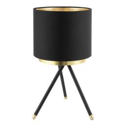 Happy Homewares Black Tripod Table Lamp with Gold Metal Ring & Cotton Drum Shade - thumbnail 1
