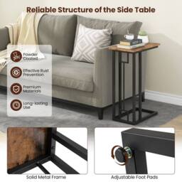 Gymax C-Shaped Side Table Compact End Table For Small Space Metal Frame in Brown - thumbnail 4