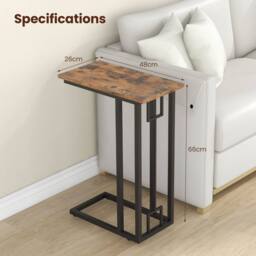 Gymax C-Shaped Side Table Compact End Table For Small Space Metal Frame in Brown - thumbnail 2