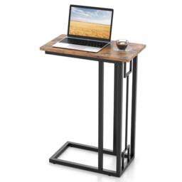 Gymax C-Shaped Side Table Compact End Table For Small Space Metal Frame in Brown - thumbnail 1