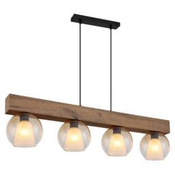 Netlighting Barry I Bar Pendant Ceiling Light Matt Black Amber Glass Shade 4x E27 - thumbnail 1