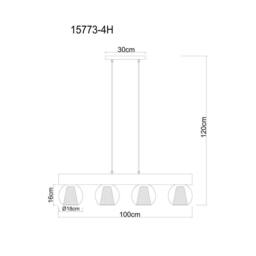 Netlighting Barry I Bar Pendant Ceiling Light Matt Black Amber Glass Shade 4x E27 - thumbnail 6