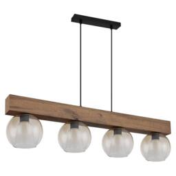 Netlighting Barry I Bar Pendant Ceiling Light Matt Black Amber Glass Shade 4x E27 - thumbnail 2