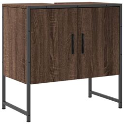 Berkfield Home Bathroom Sink Cabinet Brown Oak 60x33x60 cm Engineered Wood - Size: 60 x 33 x 60 cm - thumbnail 2