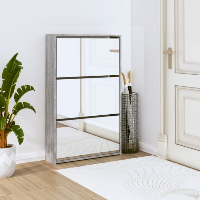Berkfield Home Shoe Cabinet with Mirror 3-Layer Grey Sonoma 63x17x102.5 cm - image 1