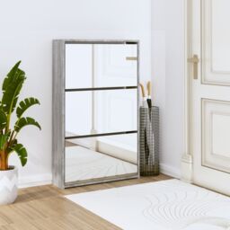 Berkfield Home Shoe Cabinet with Mirror 3-Layer Grey Sonoma 63x17x102.5 cm - thumbnail 1