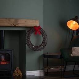 Samuel Alexander 50cm Battery Operated Christmas Wreath with Red Bow & 40 White LEDs in Brown - thumbnail 3
