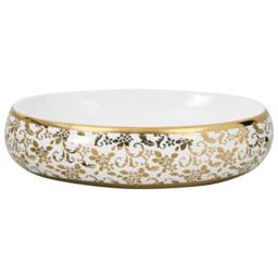 Berkfield Home Countertop Basin White & Gold Oval 59x40x15 cm Ceramic - Size: 59 x 40 x 15 cm - thumbnail 3