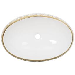 Berkfield Home Countertop Basin White & Gold Oval 59x40x15 cm Ceramic - Size: 59 x 40 x 15 cm - thumbnail 6