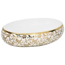 Berkfield Home Countertop Basin White & Gold Oval 59x40x15 cm Ceramic - Size: 59 x 40 x 15 cm
