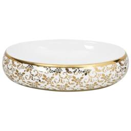 Berkfield Home Countertop Basin White & Gold Oval 59x40x15 cm Ceramic - Size: 59 x 40 x 15 cm - thumbnail 4