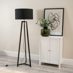 ValueLights Lottie Black Wood Tripod Floor Lamp with Black & Gold Drum Shade & LED Bulb - thumbnail 3