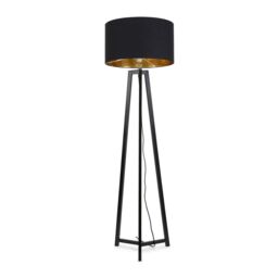 ValueLights Lottie Black Wood Tripod Floor Lamp with Black & Gold Drum Shade & LED Bulb - thumbnail 2