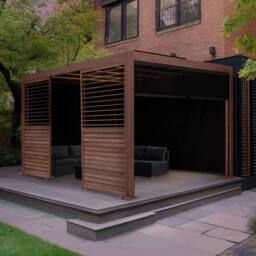 Monstershop Wood Effect Aluminium Pergola With Blinds, 2 x Side Panels & LED in Brown - thumbnail 4