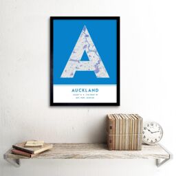 "Wee Blue Coo Wall Art Print Auckland New Zealand City Map Modern Typography Stylish Letter Framed Word in Blue - Size: W12"" x H16""" - thumbnail 2