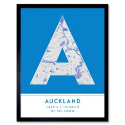 "Wee Blue Coo Wall Art Print Auckland New Zealand City Map Modern Typography Stylish Letter Framed Word in Blue - Size: W12"" x H16""" - thumbnail 1