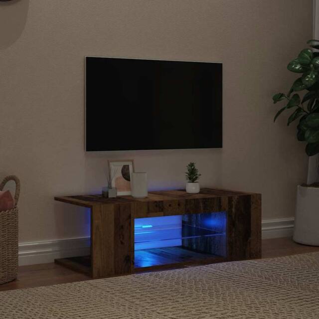 Berkfield Home TV Cabinet with LED Lights Old Wood 90x39x30 cm Engineered Wood in Brown - Size: 90 x 39 x 30 cm - image 1
