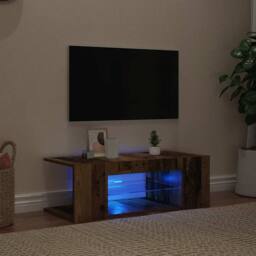 Berkfield Home TV Cabinet with LED Lights Old Wood 90x39x30 cm Engineered Wood in Brown - Size: 90 x 39 x 30 cm - thumbnail 1