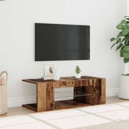 Berkfield Home TV Cabinet with LED Lights Old Wood 90x39x30 cm Engineered Wood in Brown - Size: 90 x 39 x 30 cm - thumbnail 2