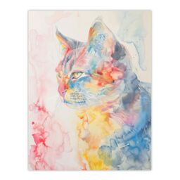 "Artery8 Cat Lover Pastel Rainbow Watercolour Portrait Wall Art Print - Size: W24"" x H32""" - thumbnail 1