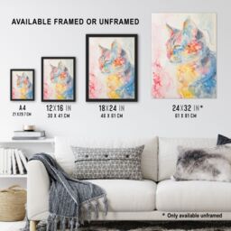 "Artery8 Cat Lover Pastel Rainbow Watercolour Portrait Wall Art Print - Size: W24"" x H32""" - thumbnail 3