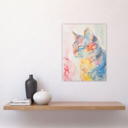 "Artery8 Cat Lover Pastel Rainbow Watercolour Portrait Wall Art Print - Size: W24"" x H32""" - thumbnail 4