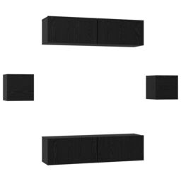 Berkfield Home TV Cabinet Set 6 pcs Black oak 60 x 30 x 30 cm Engineered wood - thumbnail 2