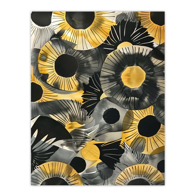 "Artery8 Abstract Black & Yellow Sunflowers Watercolour Wall Art Print - Size: W12"" x H16""" - image 1