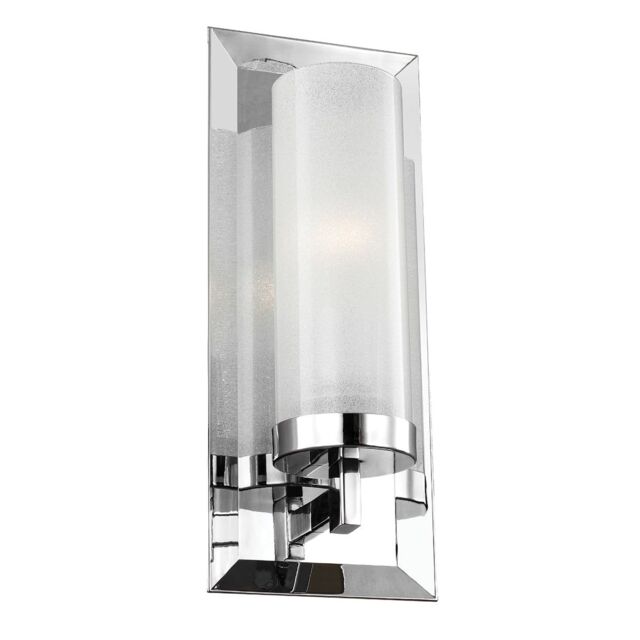 Loops IP44 Wall Light White Sugar Glass Shade Reflective Back Chrome LED G9 3.5W