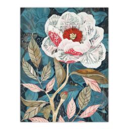 "Artery8 Peony Flower White Red Bloom Artistic Design Wall Art Print in Blue - Size: W24"" x H32""" - thumbnail 1