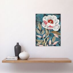 "Artery8 Peony Flower White Red Bloom Artistic Design Wall Art Print in Blue - Size: W24"" x H32""" - thumbnail 4