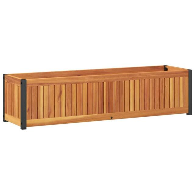 Berkfield Home Garden Planter 110x30x27.5 cm Solid Wood Acacia & Steel in Brown - image 1