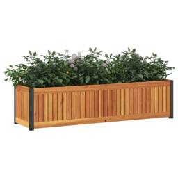 Berkfield Home Garden Planter 110x30x27.5 cm Solid Wood Acacia & Steel in Brown - thumbnail 3