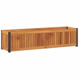 Berkfield Home Garden Planter 110x30x27.5 cm Solid Wood Acacia & Steel in Brown - thumbnail 6