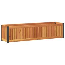 Berkfield Home Garden Planter 110x30x27.5 cm Solid Wood Acacia & Steel in Brown - thumbnail 1