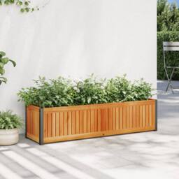 Berkfield Home Garden Planter 110x30x27.5 cm Solid Wood Acacia & Steel in Brown - thumbnail 2