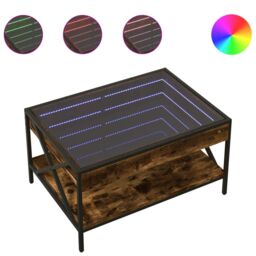 Berkfield Home Coffee Table with Infinity LED Smoked Oak 70x50x38 cm in Brown - Size: 70 x 50 x 38 cm - thumbnail 2