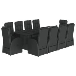 Berkfield Home 11 Piece Garden Dining Set with Cushions Black Poly Rattan - thumbnail 2