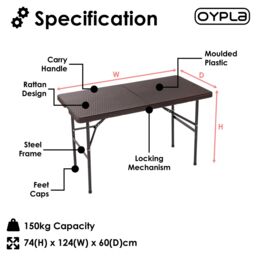 Oypla 4ft Folding Outdoor Rattan Trestle Table in Dark Brown - thumbnail 3