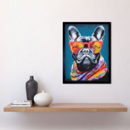 "Artery8 Wall Art Print English Bulldog with Neon Bandana & Sunglasses Art Framed in Black - Size: W12"" x H16""" - thumbnail 2