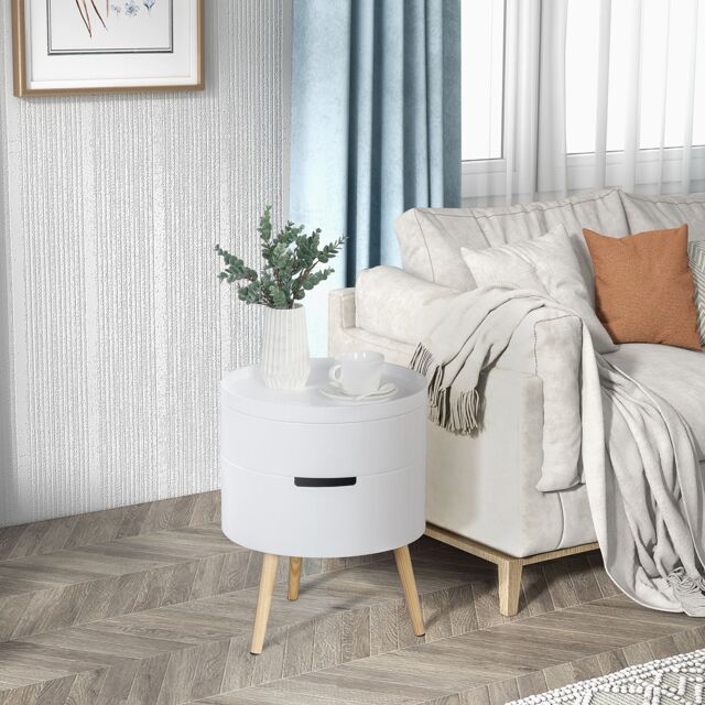 HOMCOM Side Coffee Table End Desk Night Stand Storage Detachable Tray in White - image 1