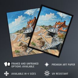 Artery8 Frinton on Sea Beach Houses Seaside Oil Painting Framed Art Print - Size: A4 - thumbnail 2