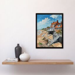 Artery8 Frinton on Sea Beach Houses Seaside Oil Painting Framed Art Print - Size: A4 - thumbnail 4