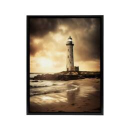 "Artery8 Lighthouse Beach Sunset Seascape Framed Canvas Wall Art Print in Brown - Size: W18"" x H24""" - thumbnail 1